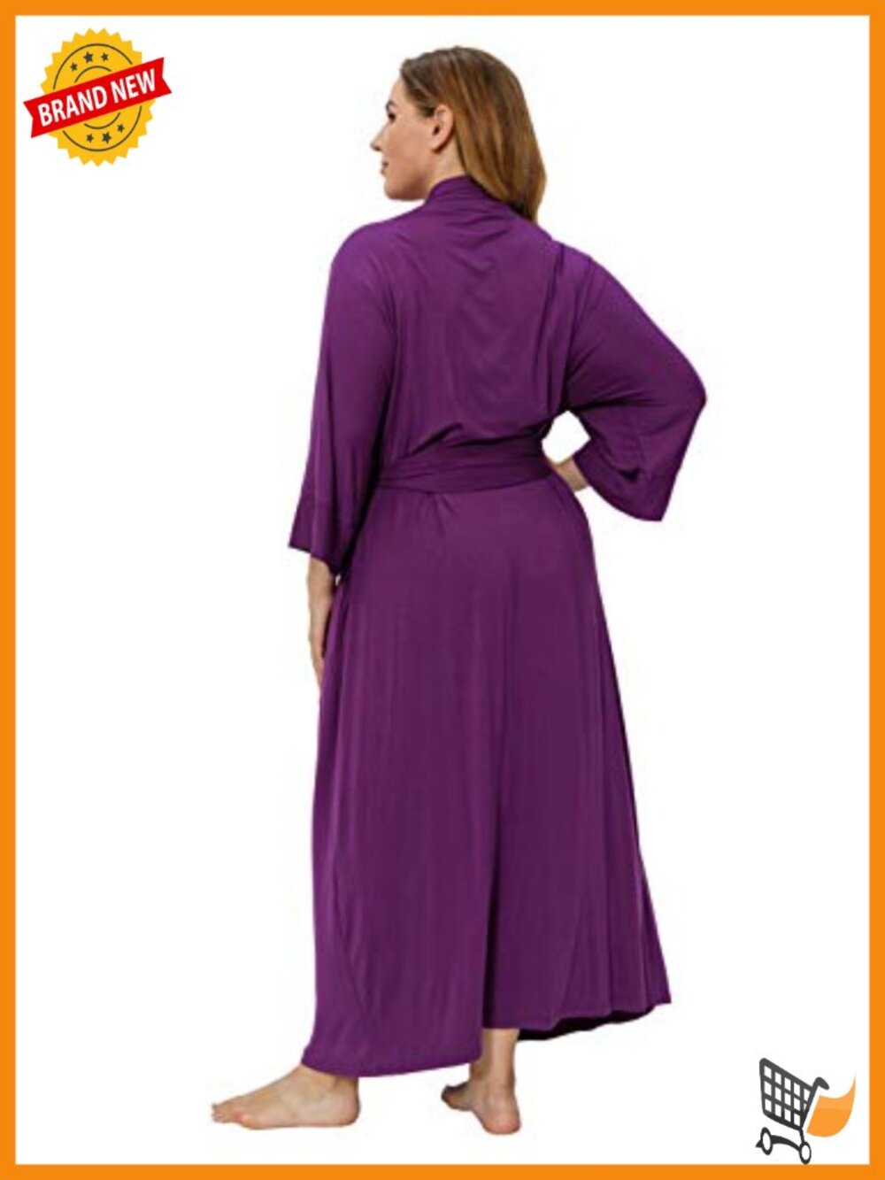 Plus Size Maternity Robe Soft Modal Kimono Long Robe with Pockets - Picture 5 of 5